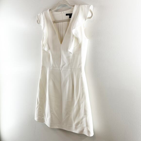 French Connection Whisper Ruffle V Neck Mini Dress White 6 - Picture 7 of 7